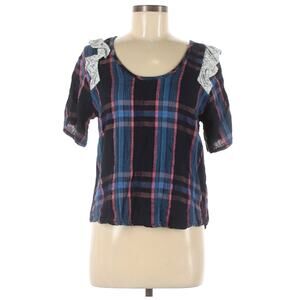 ACE & JIG Fiddle top plaid ruffle shoulder reversible blouse in River Size M